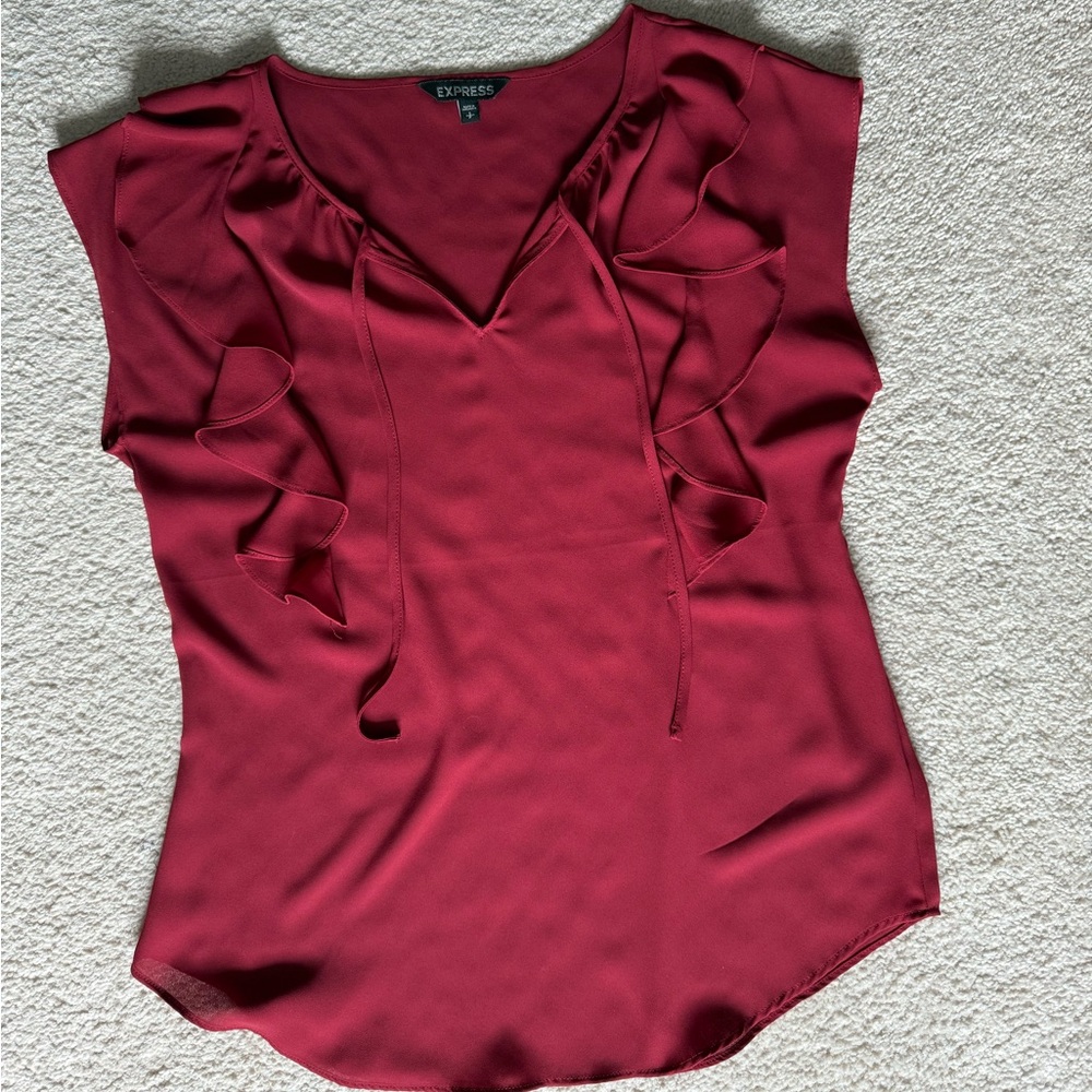 Express Red Ruffled Fitted Blouse